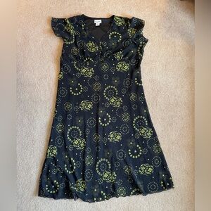 Black Dress with Green Floral Pattern